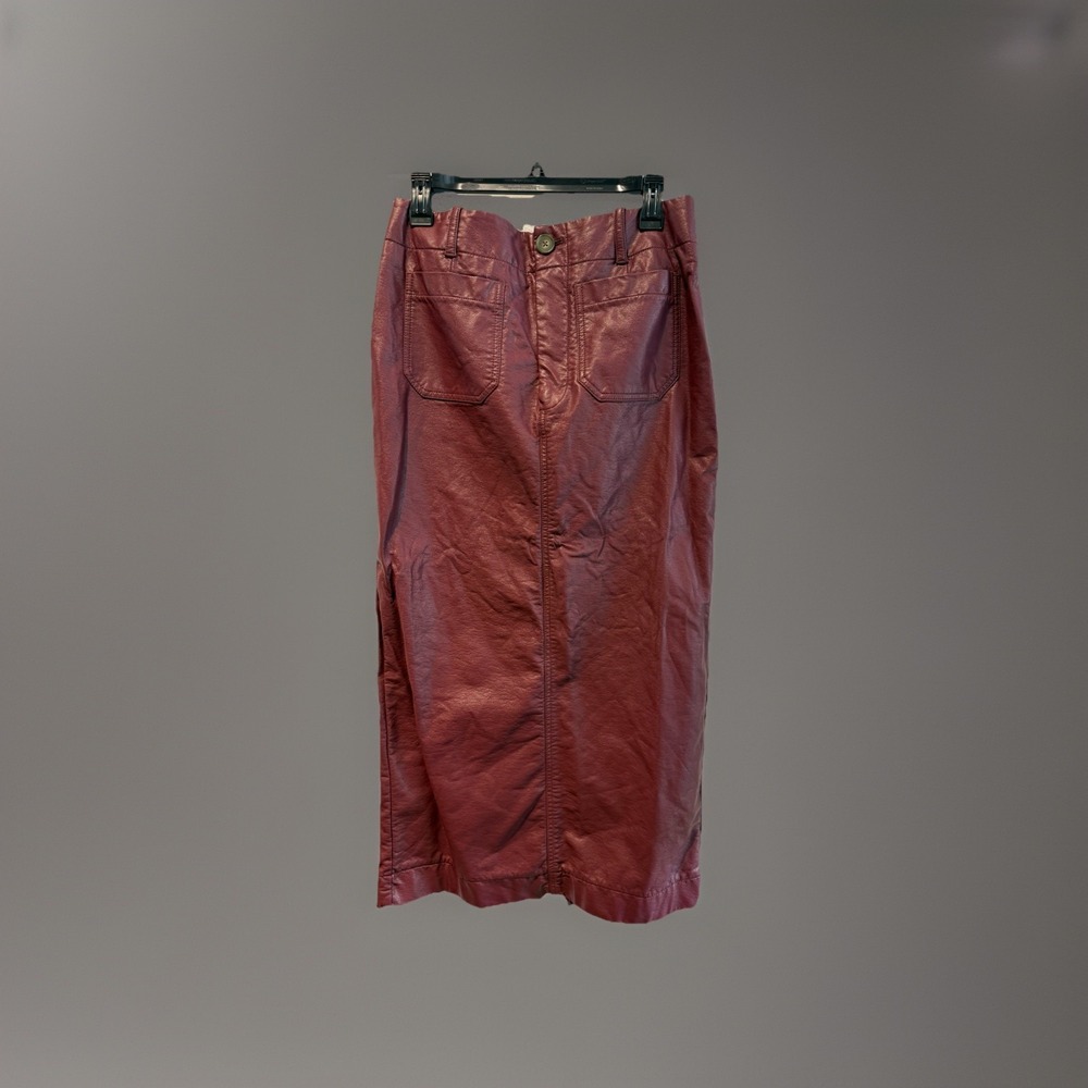 Maeve Anthropologie Colette Faux Leather Maxi Skirt Maroon W Pockets Size M‎